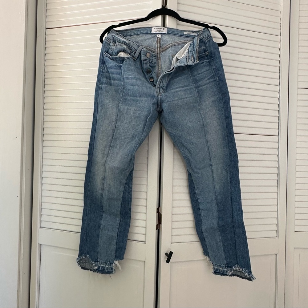 Frame Nouveau Le Mix Denim Cropped Blue Jeans - Picture 1 of 3